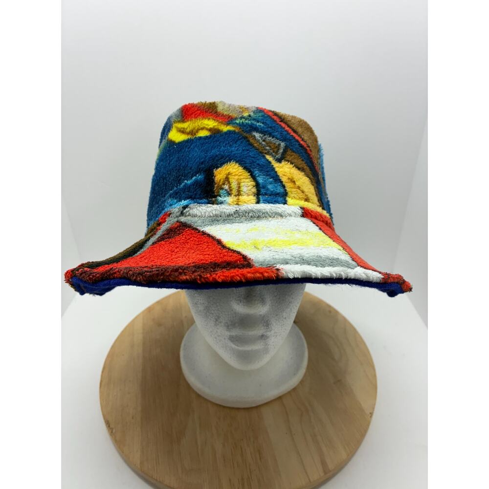 Handmade Color‑Block Plush Wide Brim Hat – Size XL, 100% Polyester, Super Hero